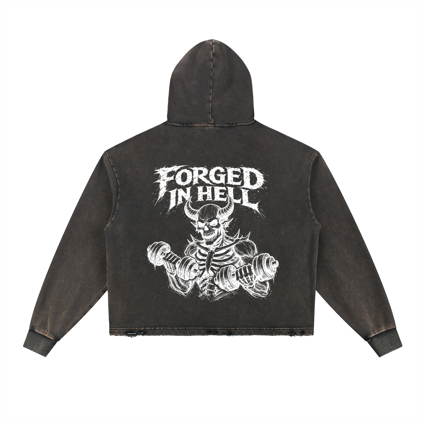 Vintage Washed Frayed-Hem Hoodie | Forged In Hell