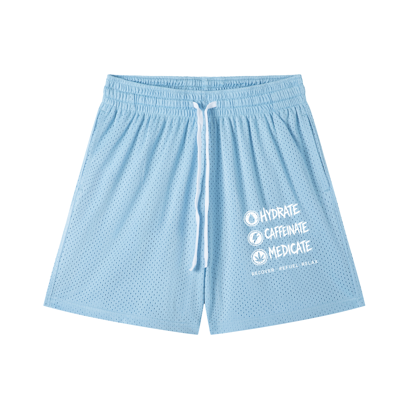 Mesh Drawstring Shorts | Hydrate, Caffeinate, Medicate