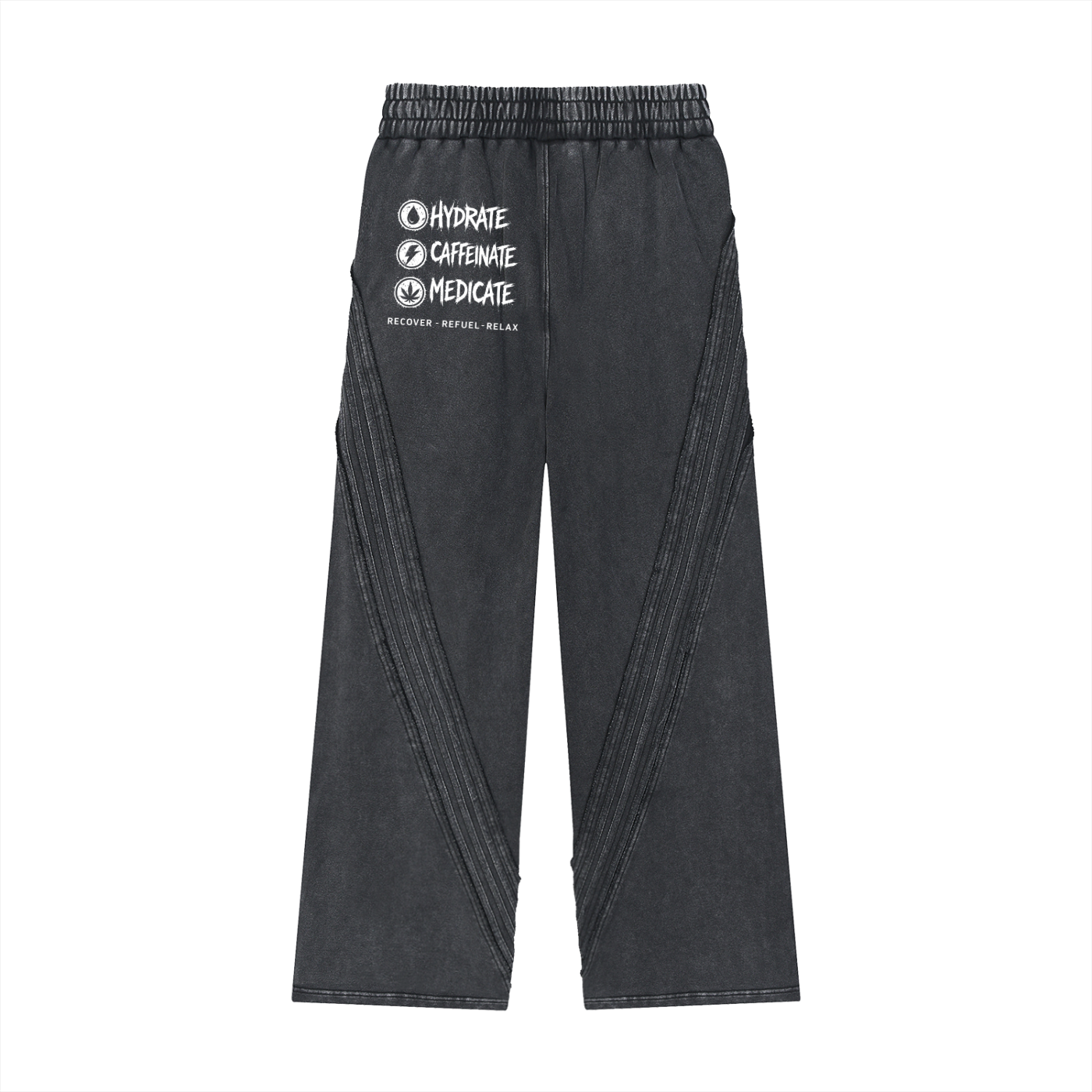 Snow Washed Tape Raw Edge Sweatpants | Hydrate, Caffeinate, Medicate
