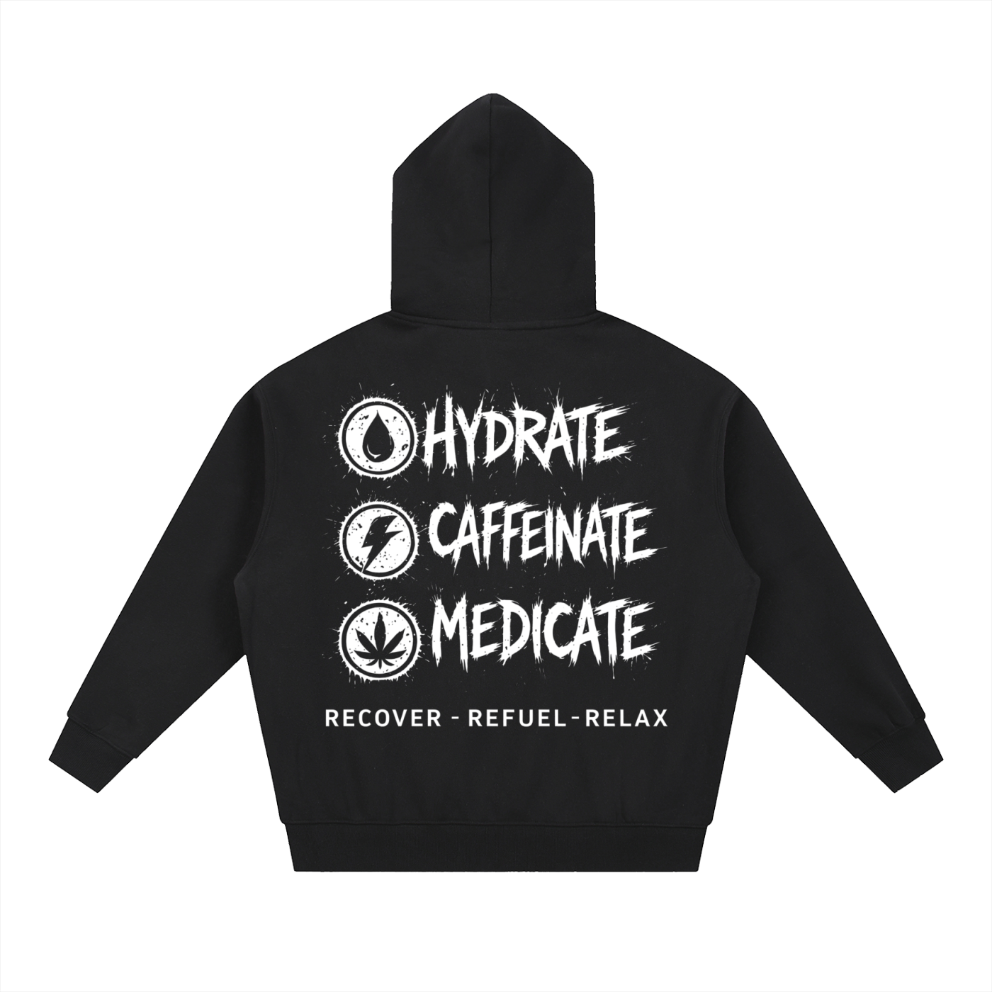 Essential Oversized Fleece Boxy Hoodie | Hydrate, Caffeinate, Medicate