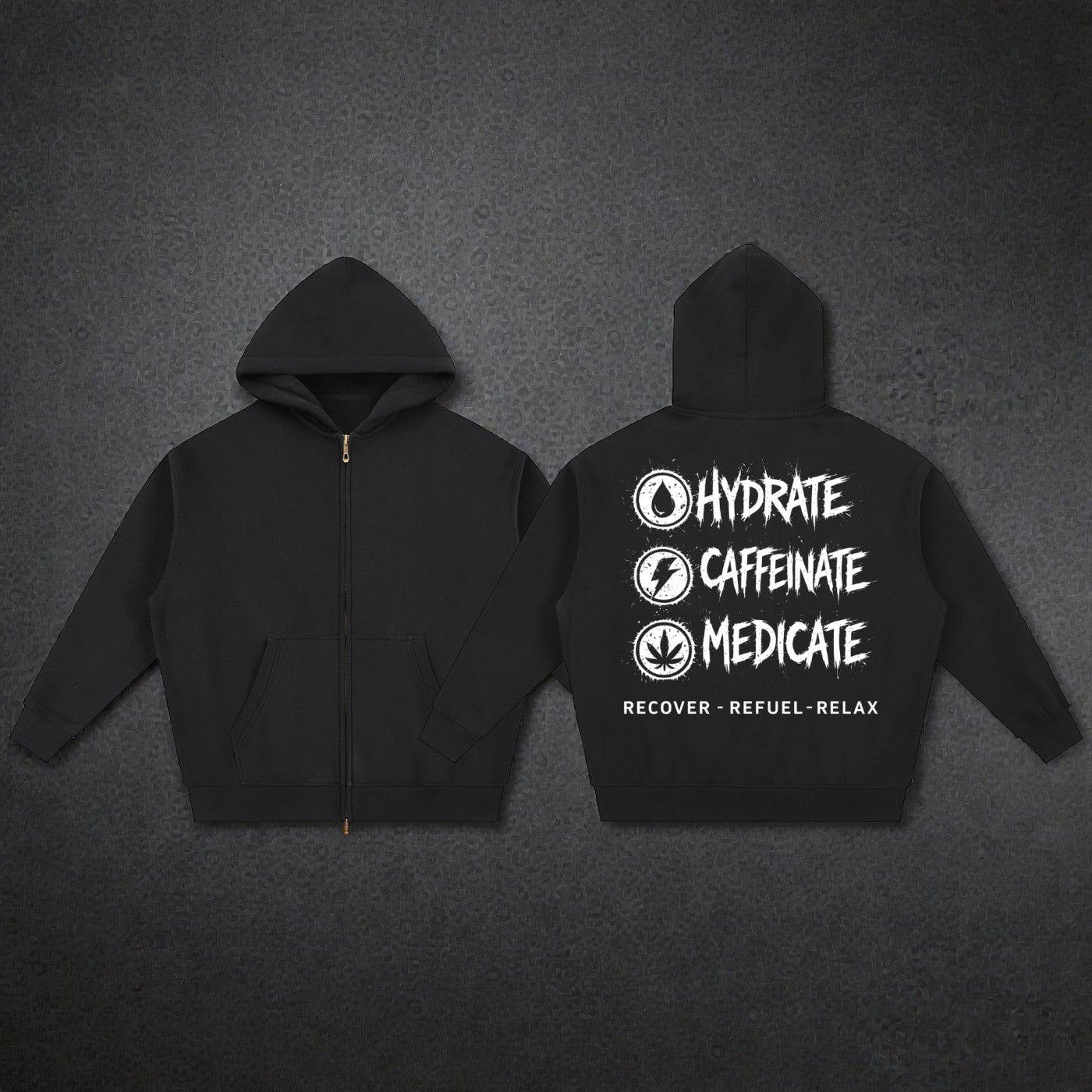 Essential Oversized Fleece Boxy Hoodie | Hydrate, Caffeinate, Medicate