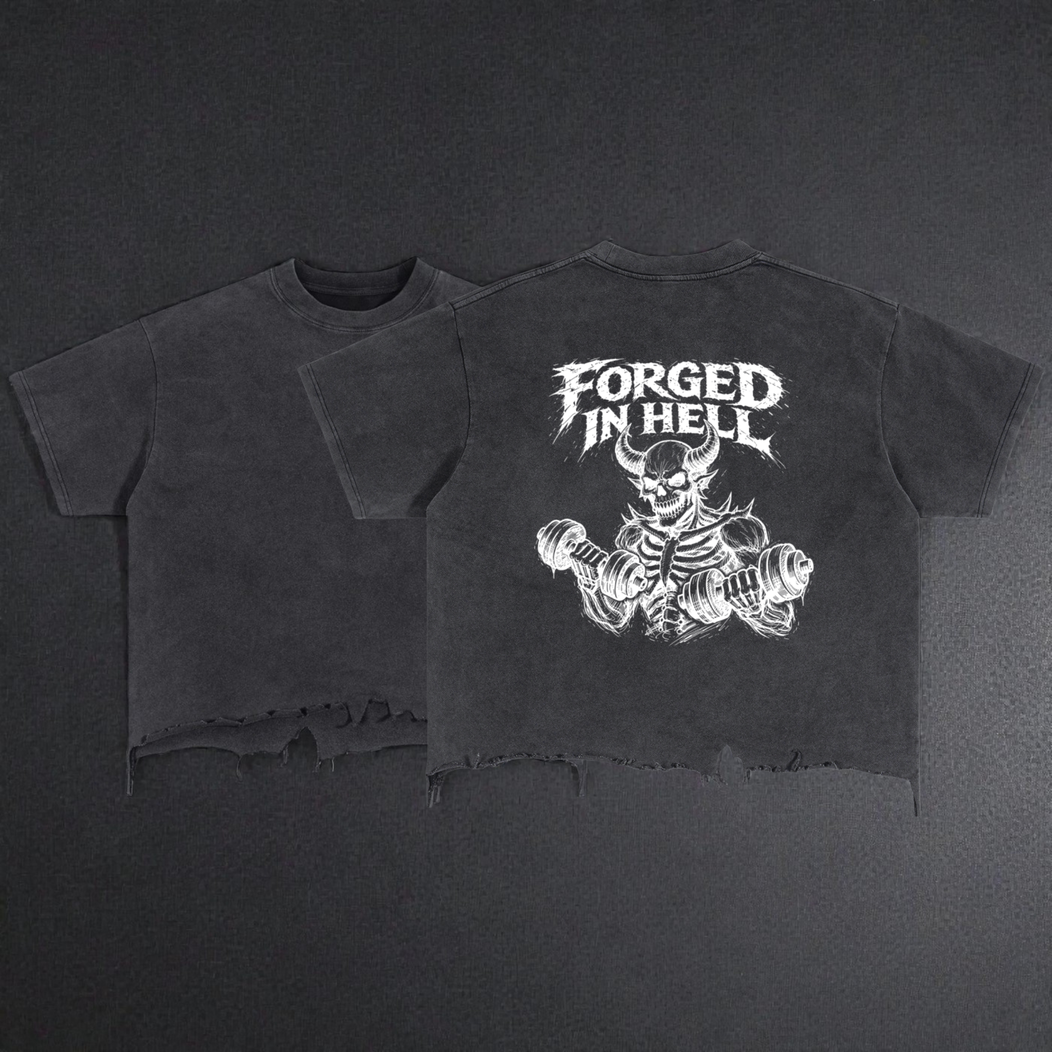 Vintage Wash Boxy Distressed Hem T-Shirt | Forged In Hell