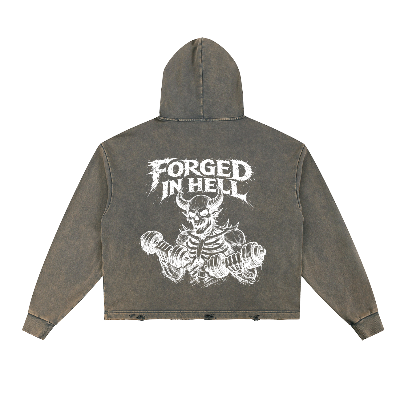 Vintage Washed Frayed-Hem Hoodie | Forged In Hell