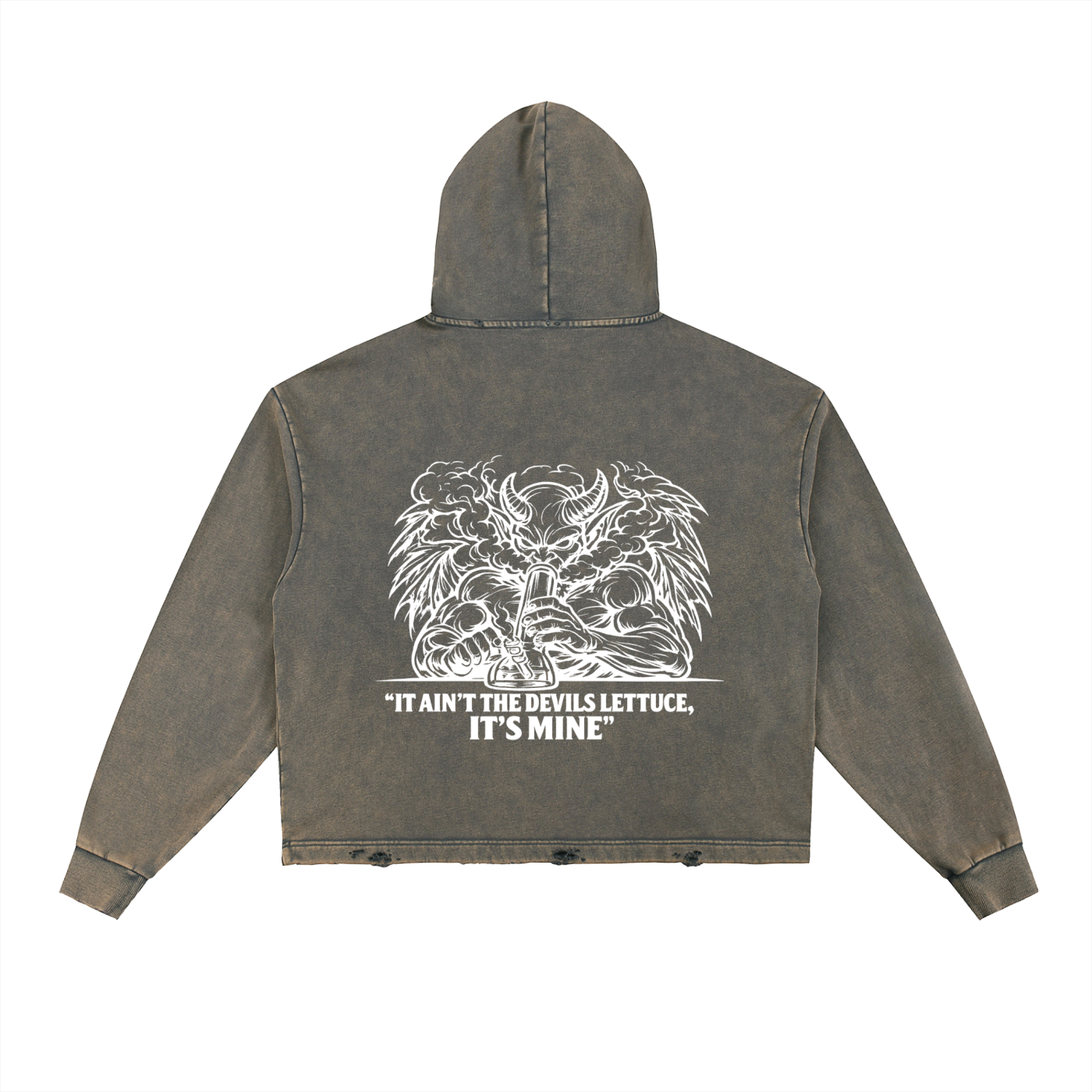 Vintage Washed Frayed-Hem Hoodie | Devils Lettuce