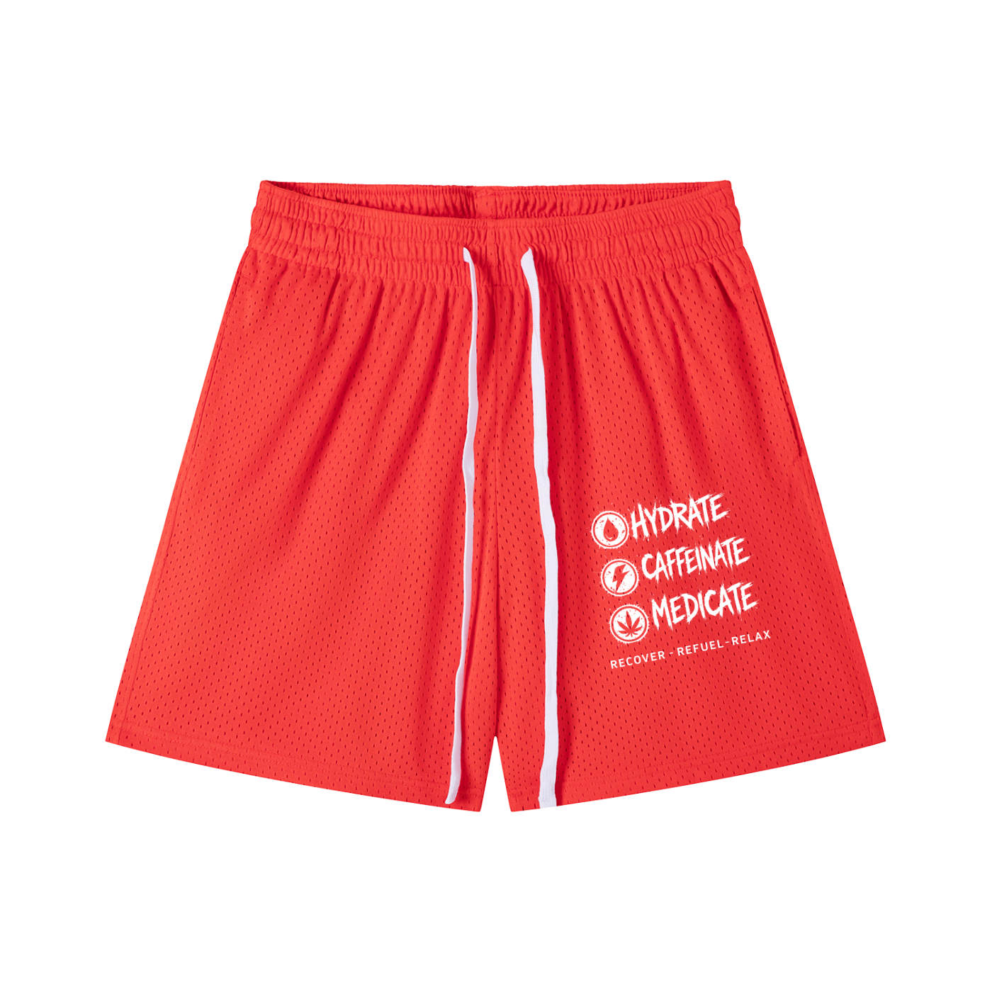 Mesh Drawstring Shorts | Hydrate, Caffeinate, Medicate