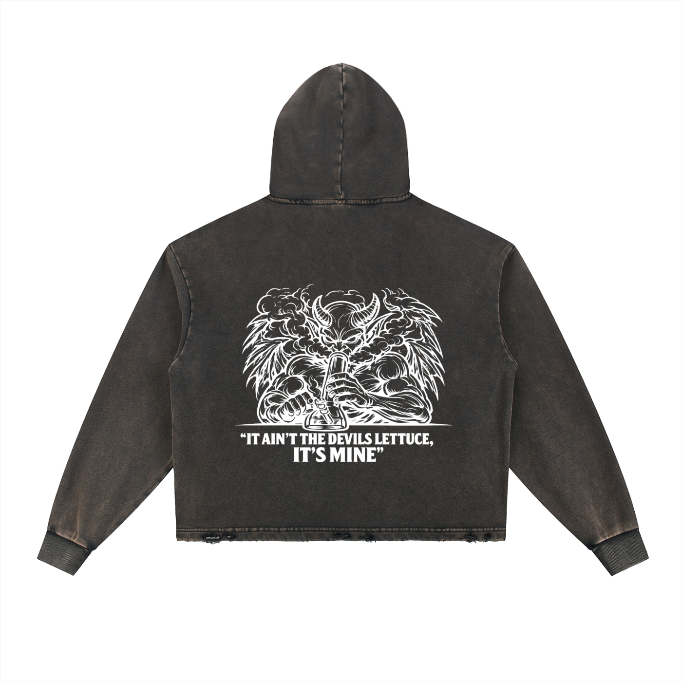 Vintage Washed Frayed-Hem Hoodie | Devils Lettuce