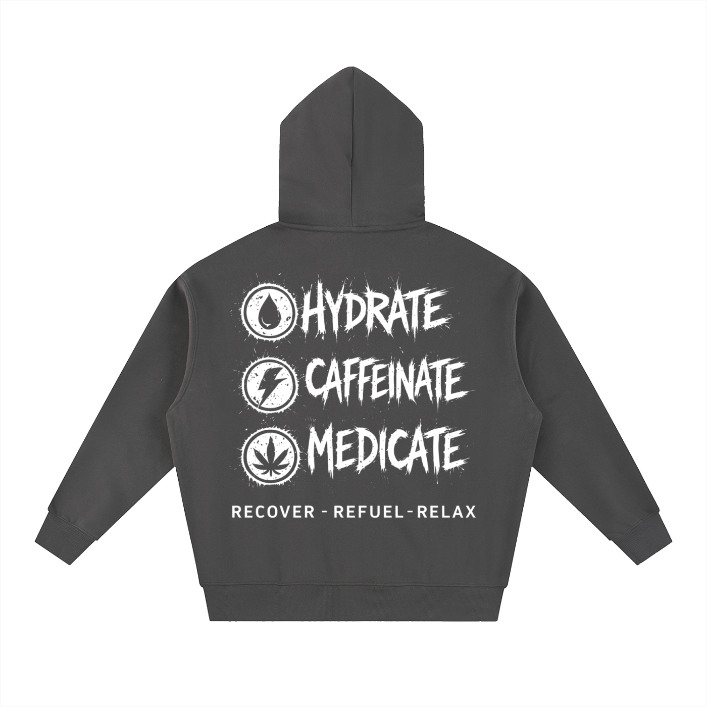 Essential Oversized Fleece Boxy Hoodie | Hydrate, Caffeinate, Medicate