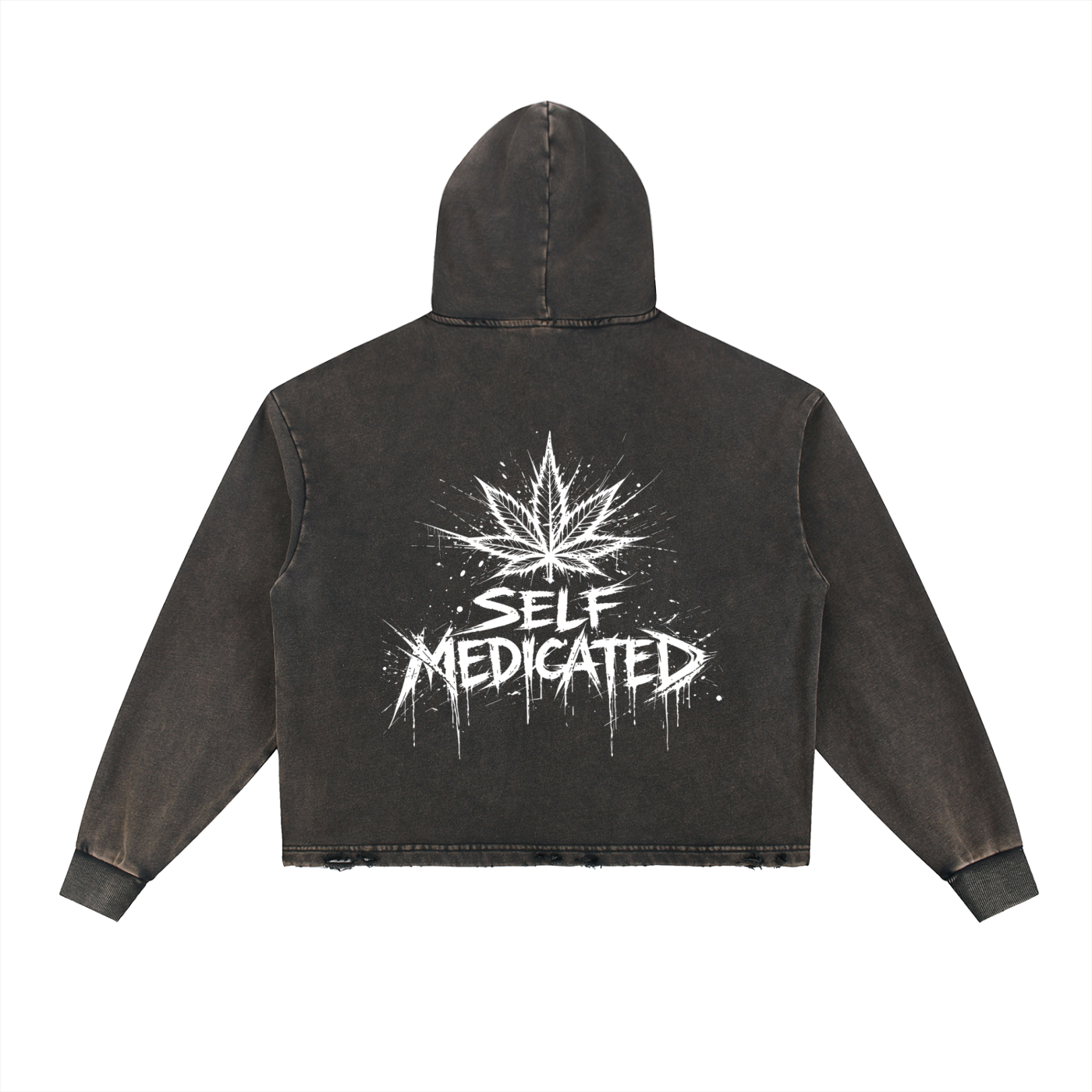 Vintage Washed Frayed-Hem Hoodie | Self Medicated