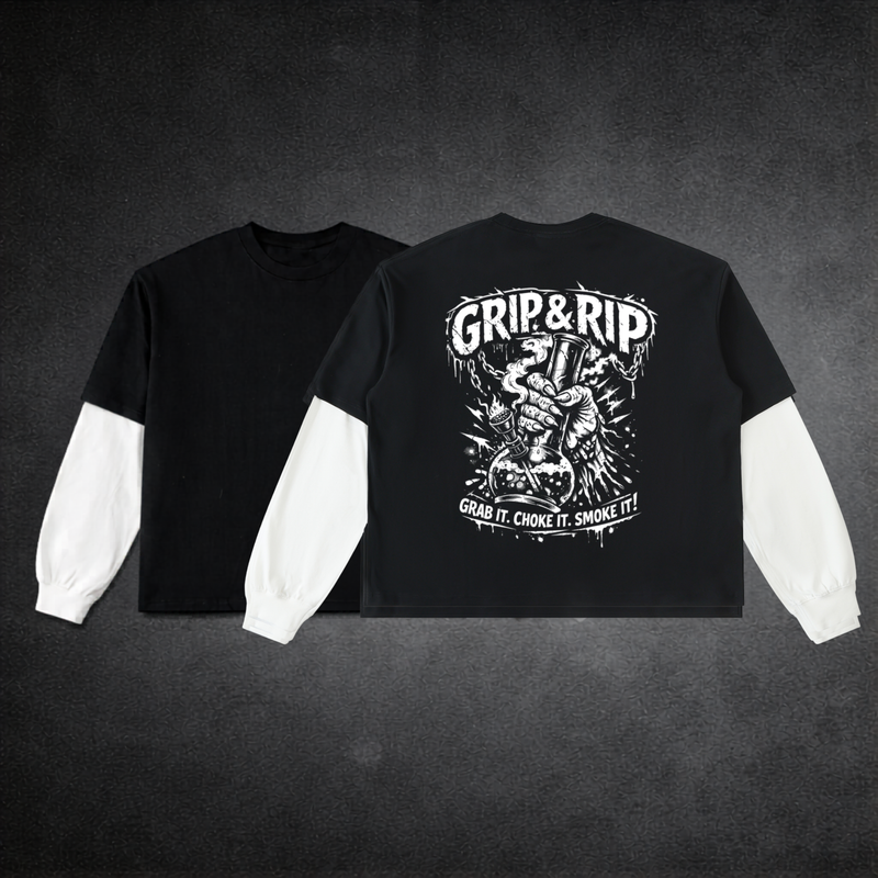 Layered Contrast Sleeve Cotton T-Shirt | Grip & Rip