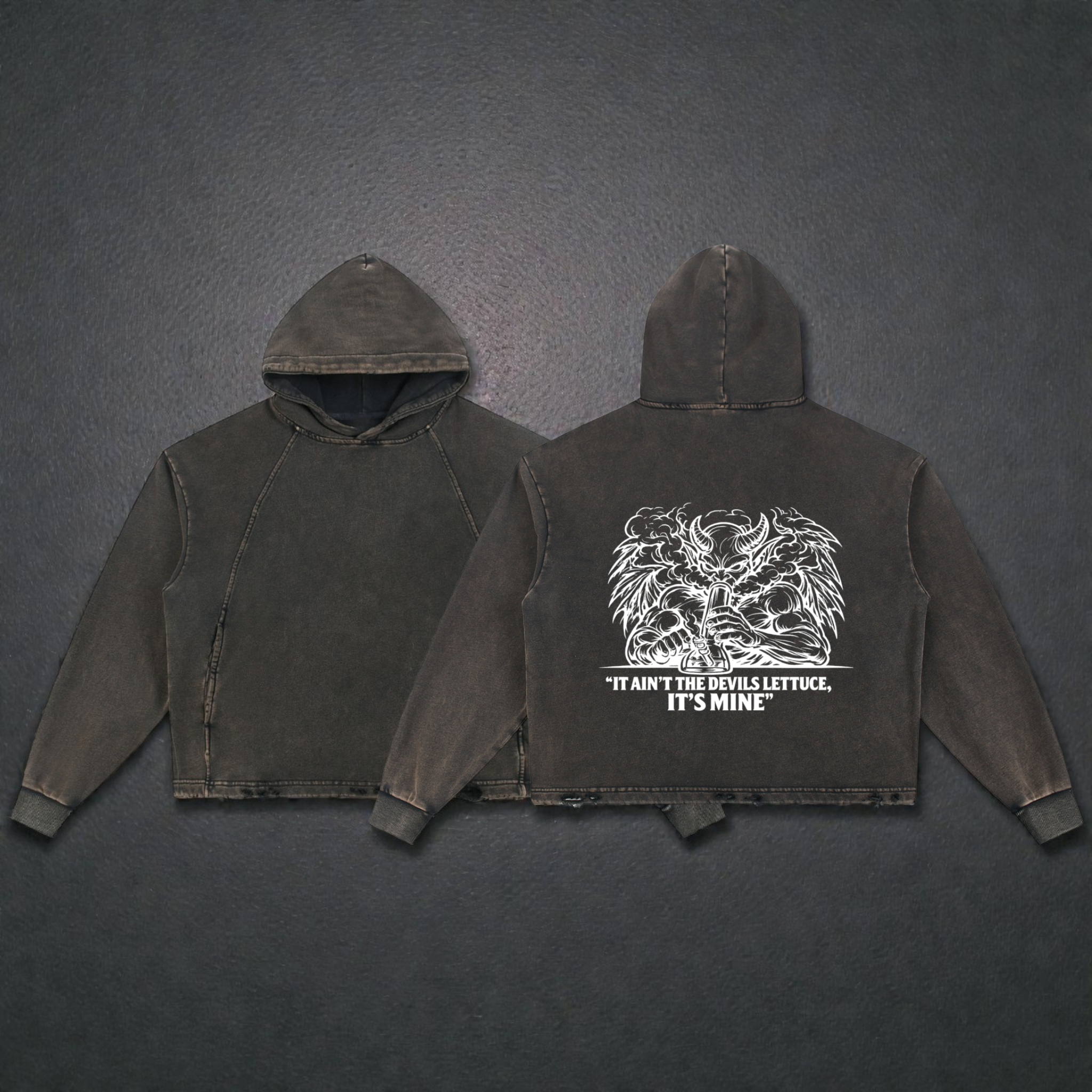 Vintage Washed Frayed-Hem Hoodie | Devils Lettuce