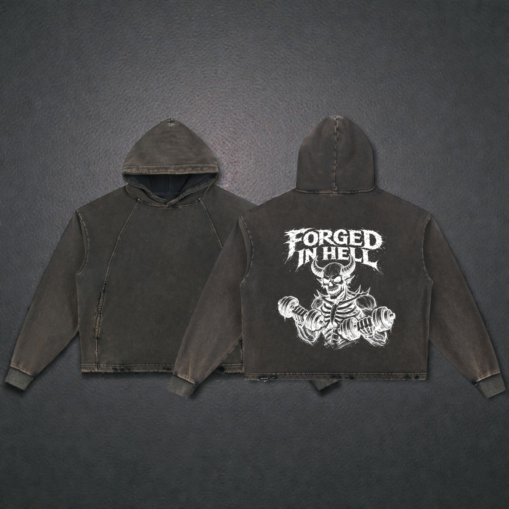 Vintage Washed Frayed-Hem Hoodie | Forged In Hell