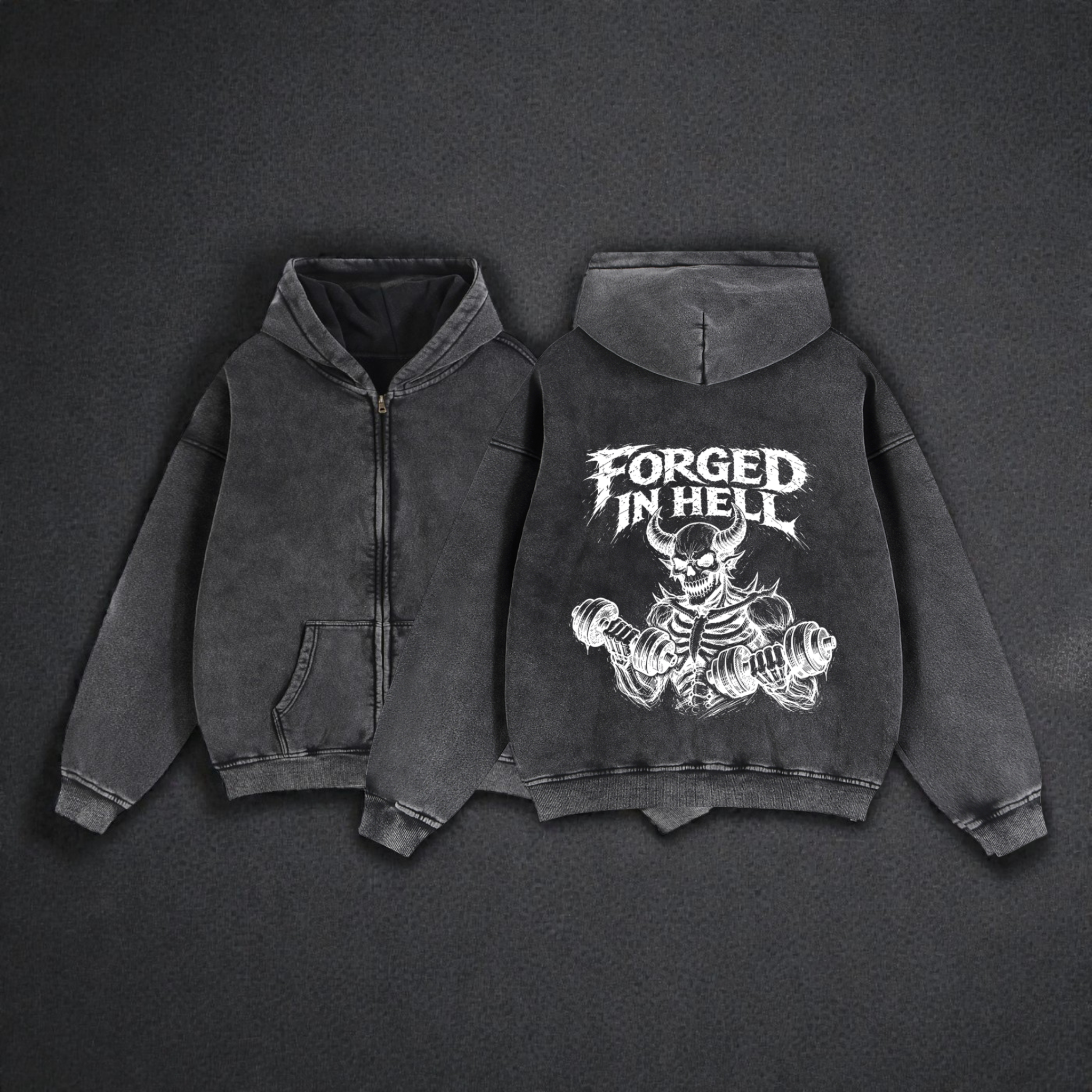 Zip-Through Boxy Fleece Hoodie | Forged In Hell