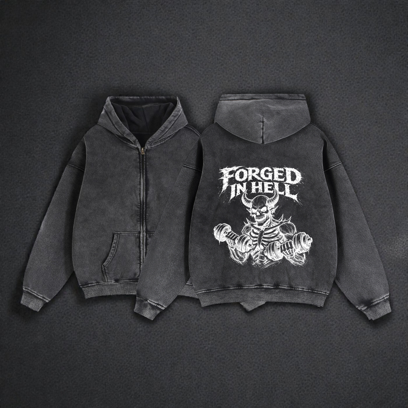 Zip-Through Boxy Fleece Hoodie | Forged In Hell
