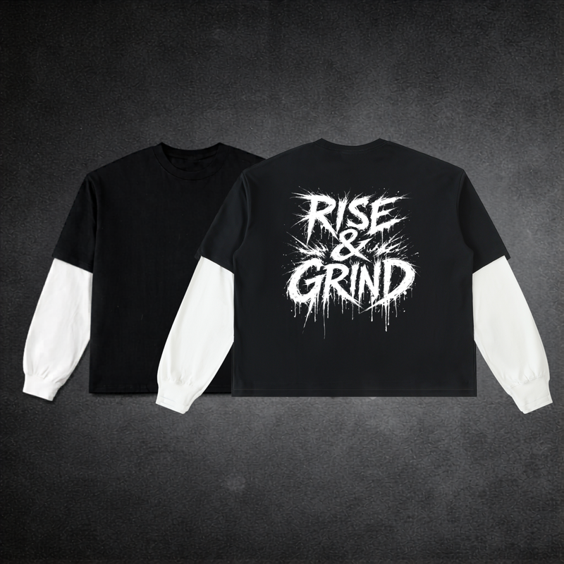 Layered Contrast Sleeve Cotton T-Shirt | Rise & Grind