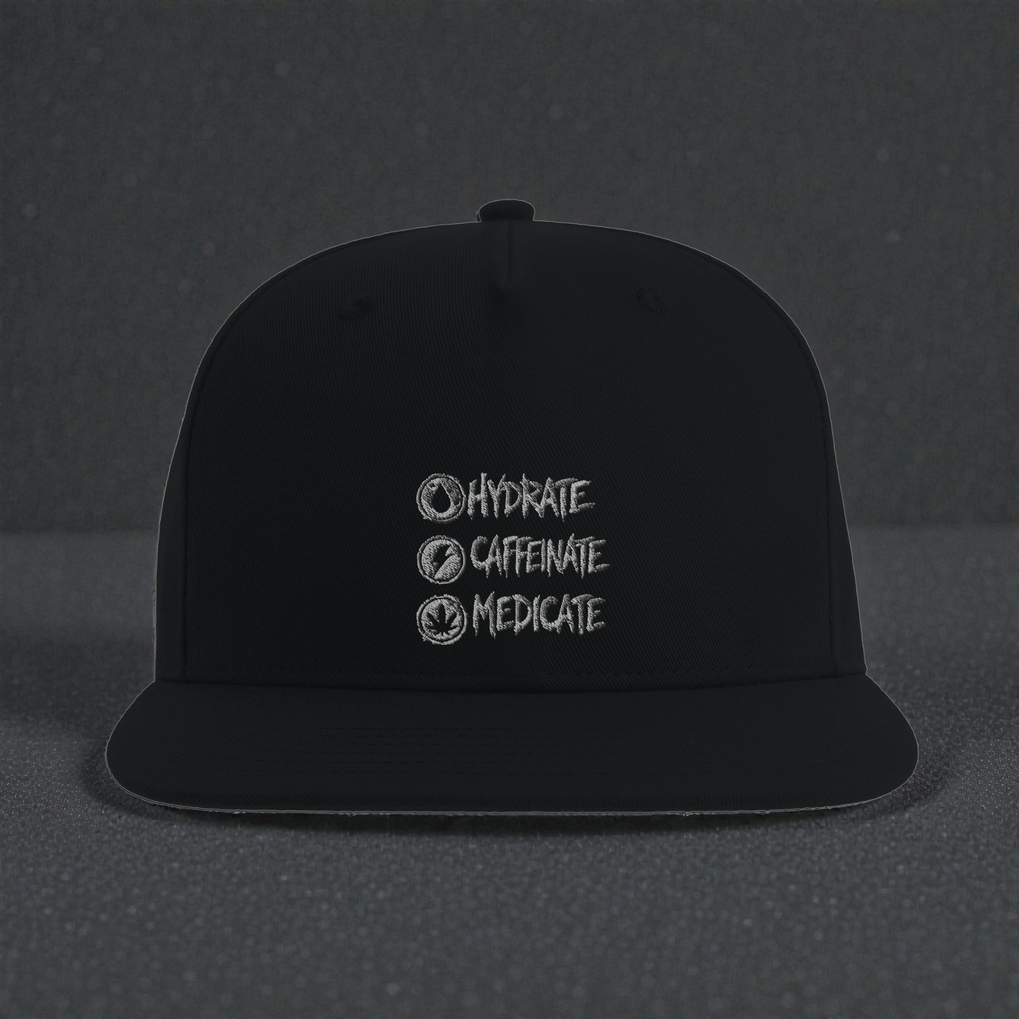 5 Panel Snapback Cap | Hydrate, Caffeinate, Medicate
