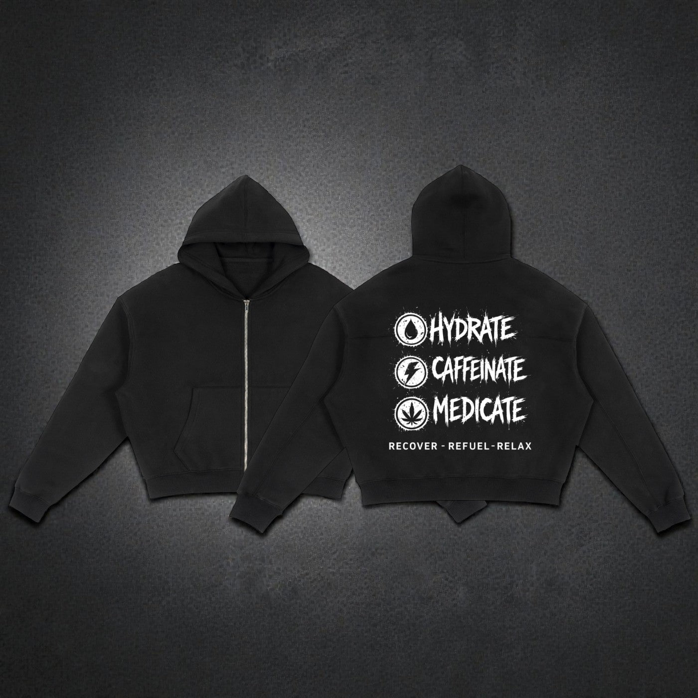 Fleece Zip-Up Boxy Hoodie | Hydrate, Caffeinate, Medicate