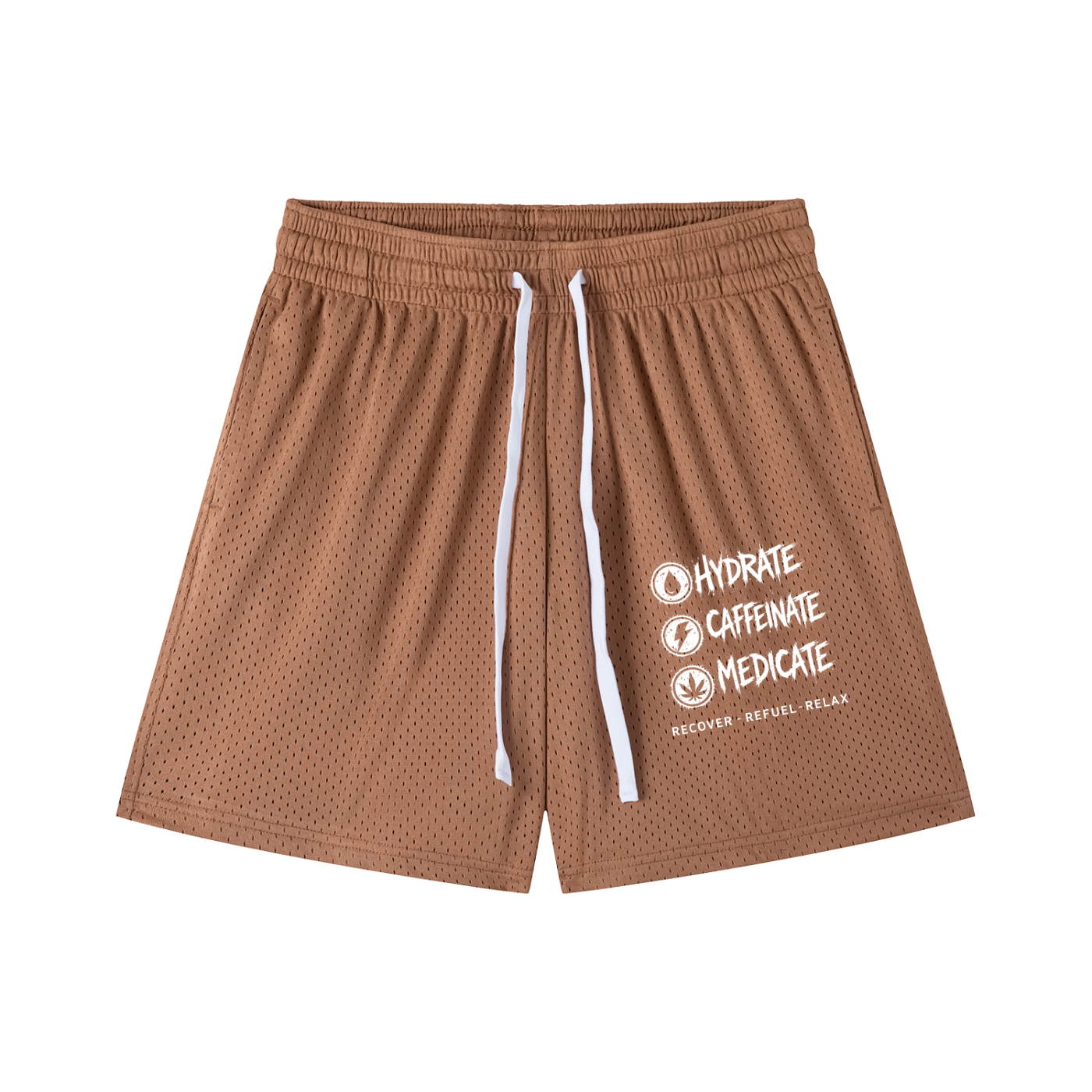 Mesh Drawstring Shorts | Hydrate, Caffeinate, Medicate