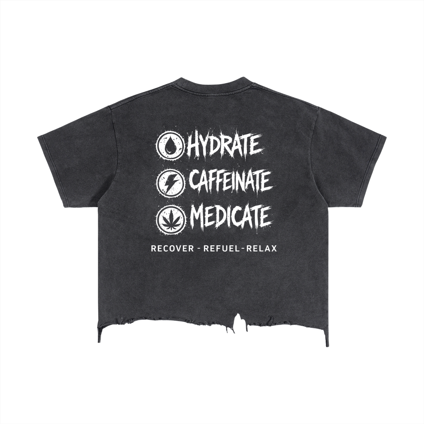 Vintage Wash Boxy Distressed Hem T-Shirt | Hydrate, Caffeinate, Medicate