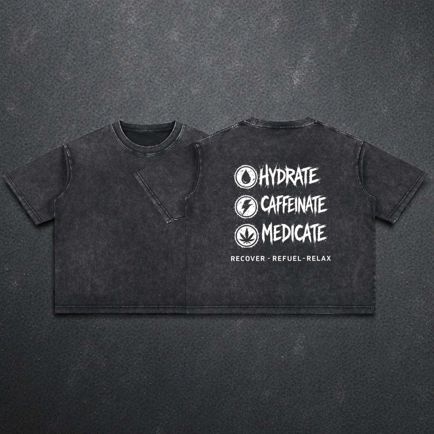 Mineral Wash Boxy Cotton T-Shirt | Hydrate, Caffeinate, Medicate