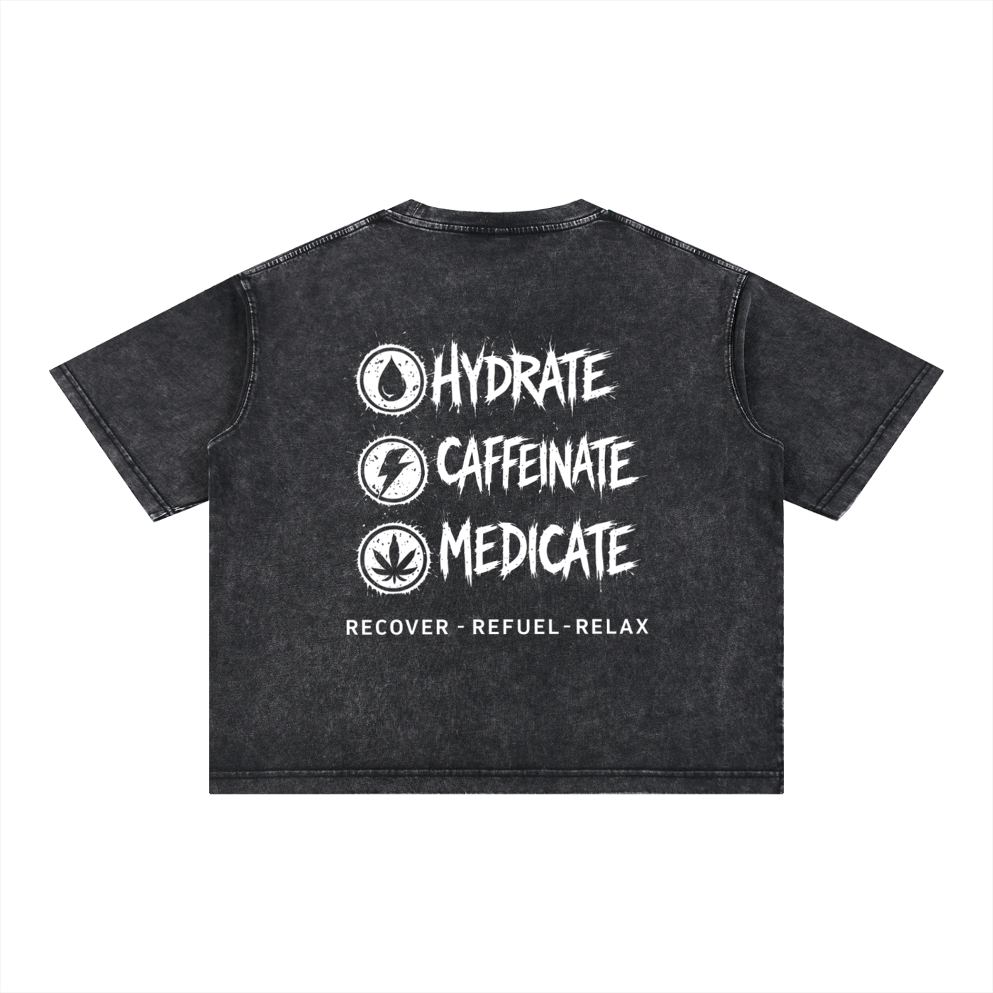 Mineral Wash Boxy Cotton T-Shirt | Hydrate, Caffeinate, Medicate