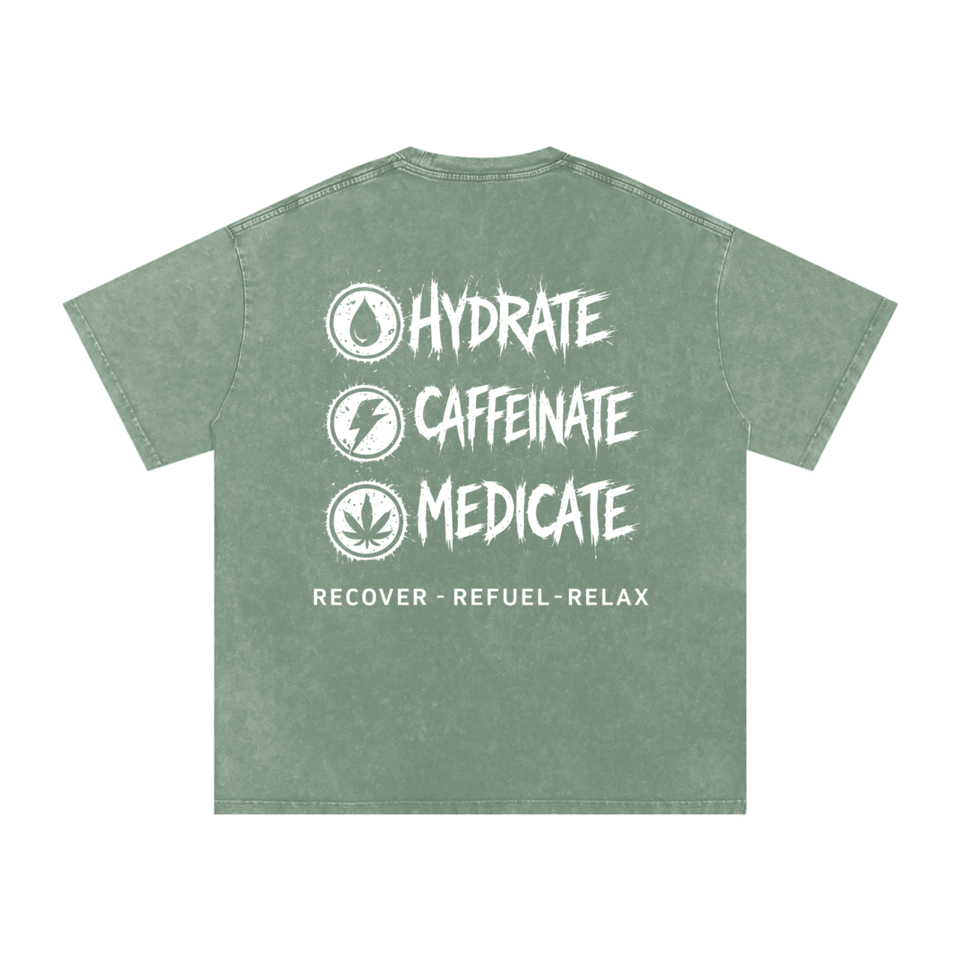 Snow Washed Oversized Cotton T-Shirt | Hydrate, Caffeinate, Medicate