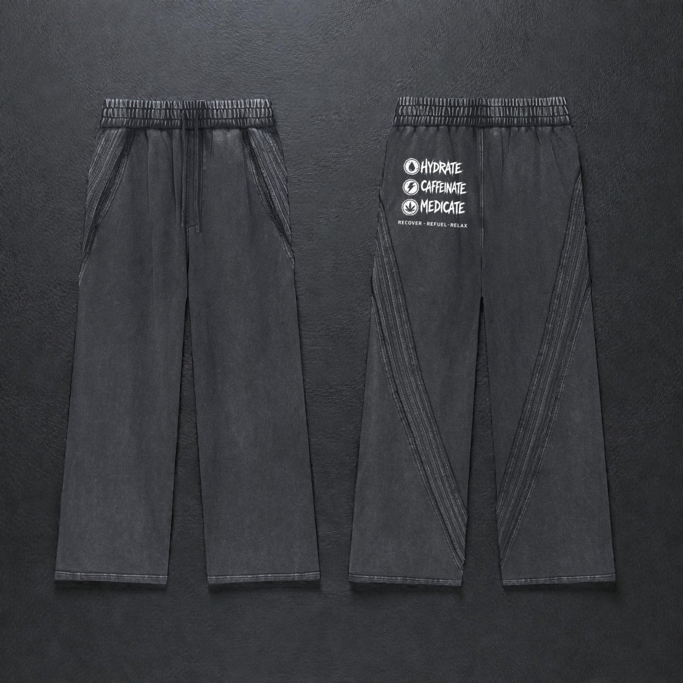 Snow Washed Tape Raw Edge Sweatpants | Hydrate, Caffeinate, Medicate