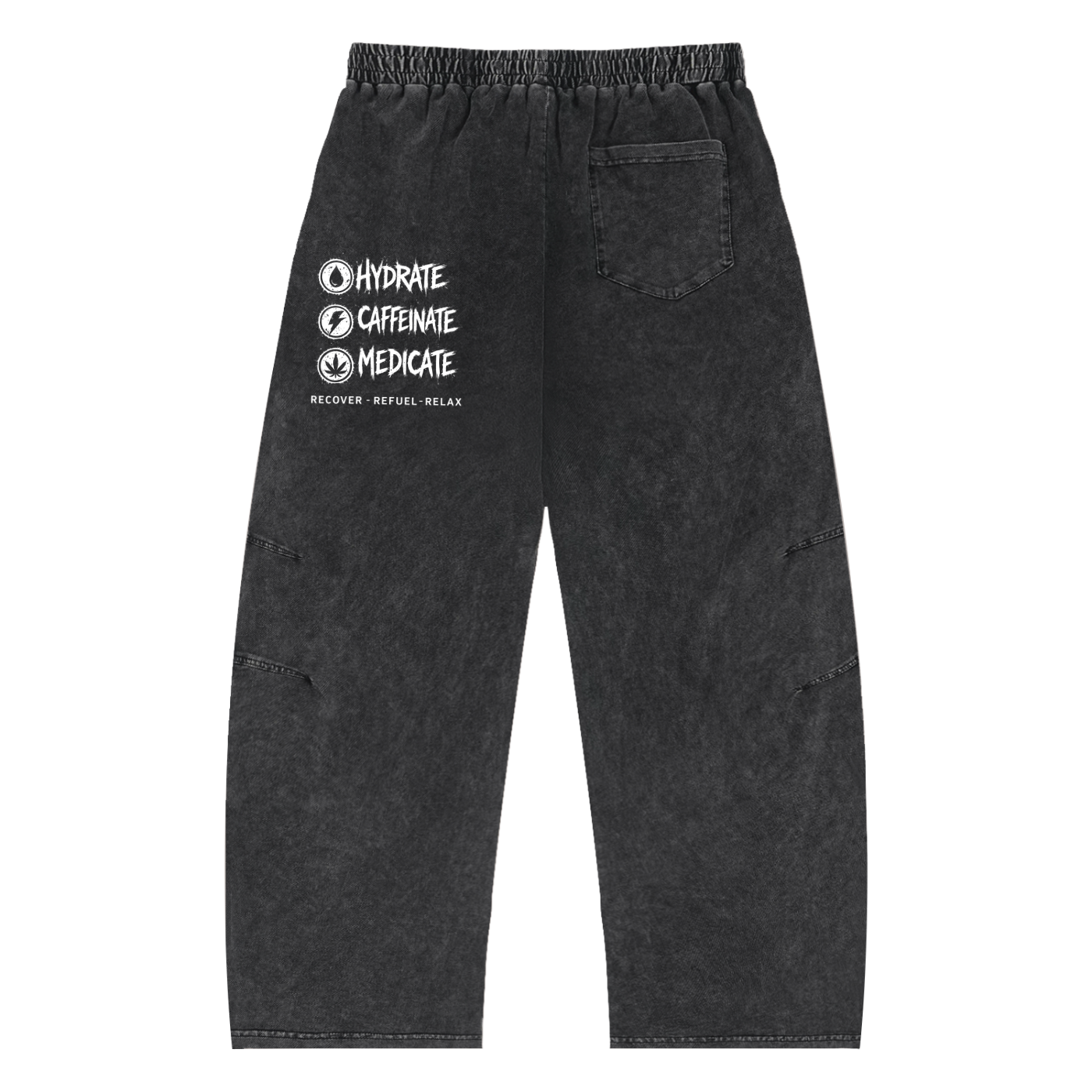 Snow Wash Drawstring Cotton Pants | Hydrate, Caffeinate, Medicate