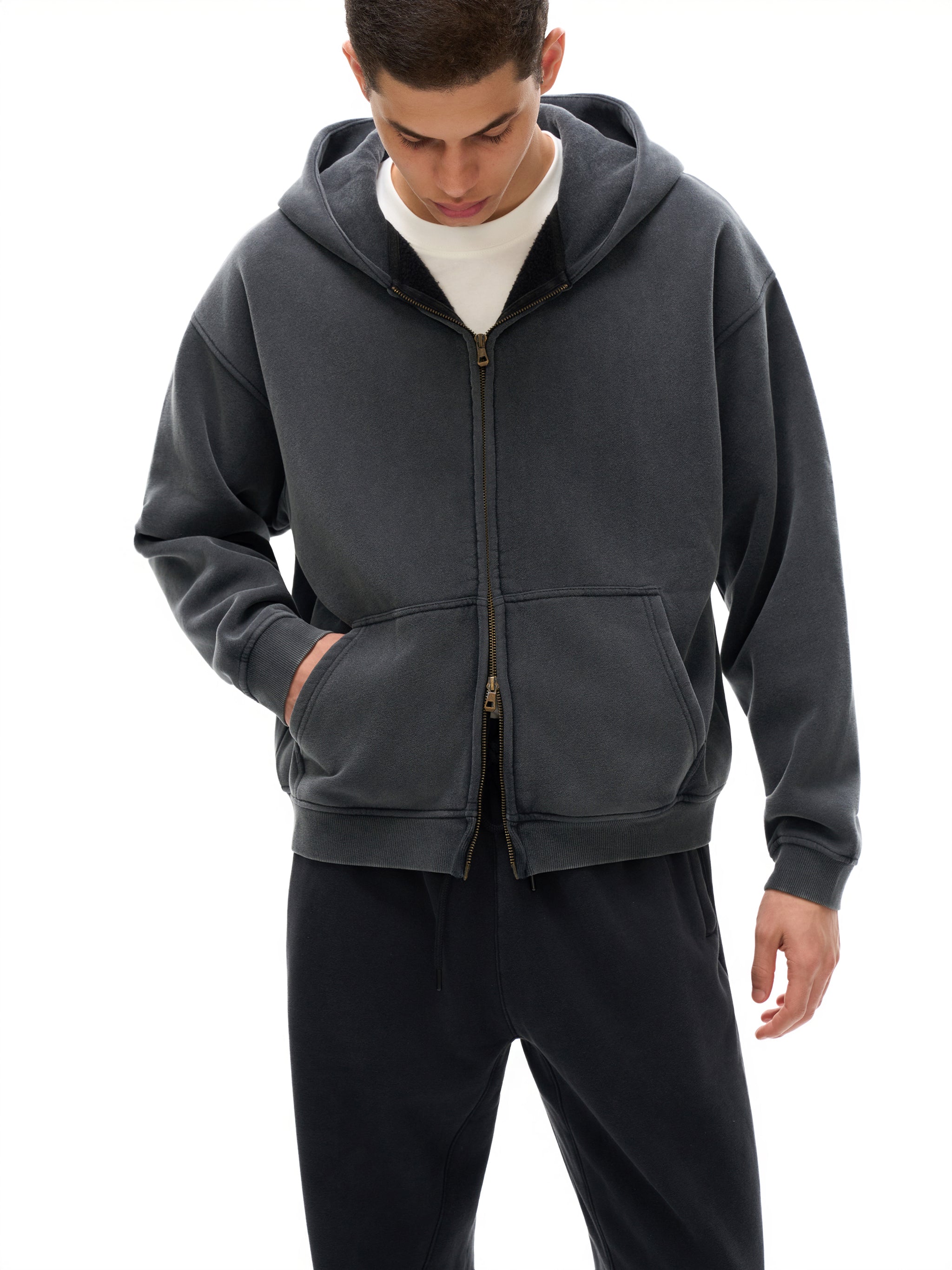 Zip-Through Boxy Fleece Hoodie | Hydrate, Caffeinate, Medicate